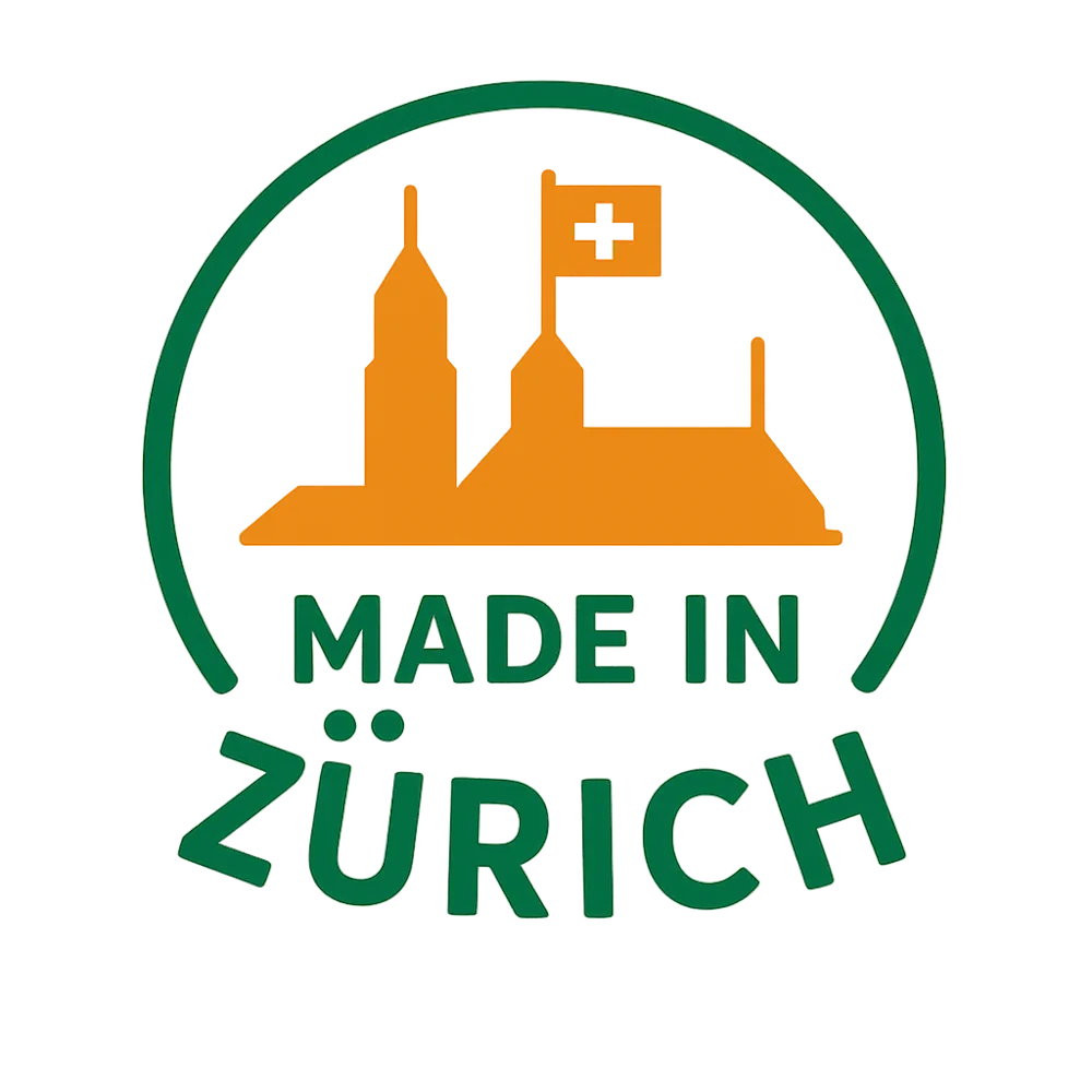 Made in Zürich Logo mit Grossmünster-Silhouette - lokal produziert.