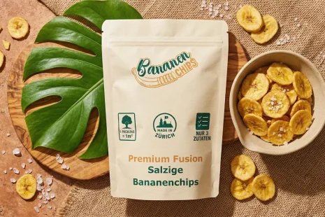 Dein Upgrade für den Schweizer Apéro Handgeschnittene Kochbananenchips Alpensalz in einer Schale serviert – die ideale glutenfreie Snack-Alternative für den Zürcher Feierabend-Apéro.
